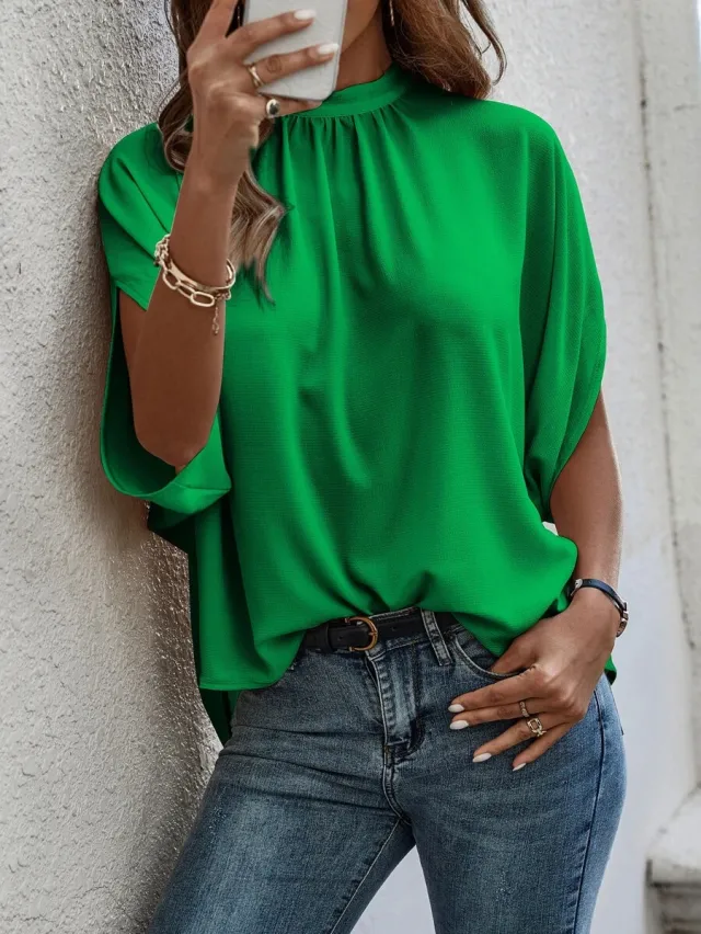 Casual Fashion Printing Split Batwing Sleeve Top Green - Shop at LoveMi