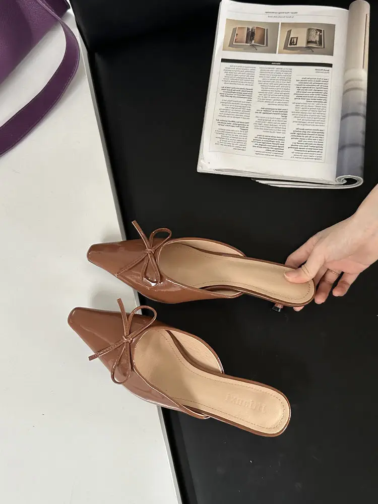 Womens Versatile Fashionable Low-Heel Bow Slippers