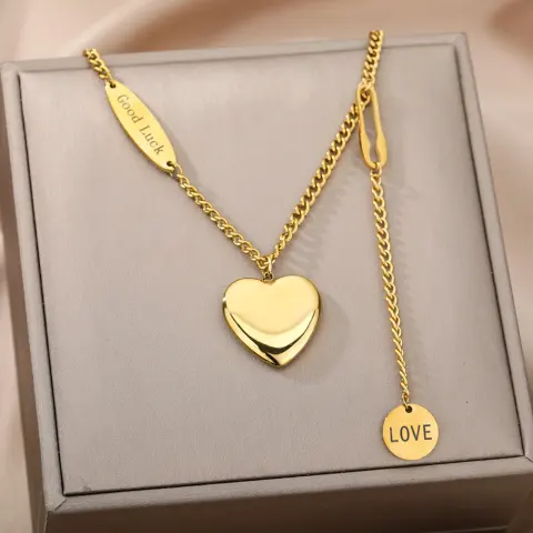 Fashion Jewelry Multilayer Heart Pendant Necklaces for Women Stainless