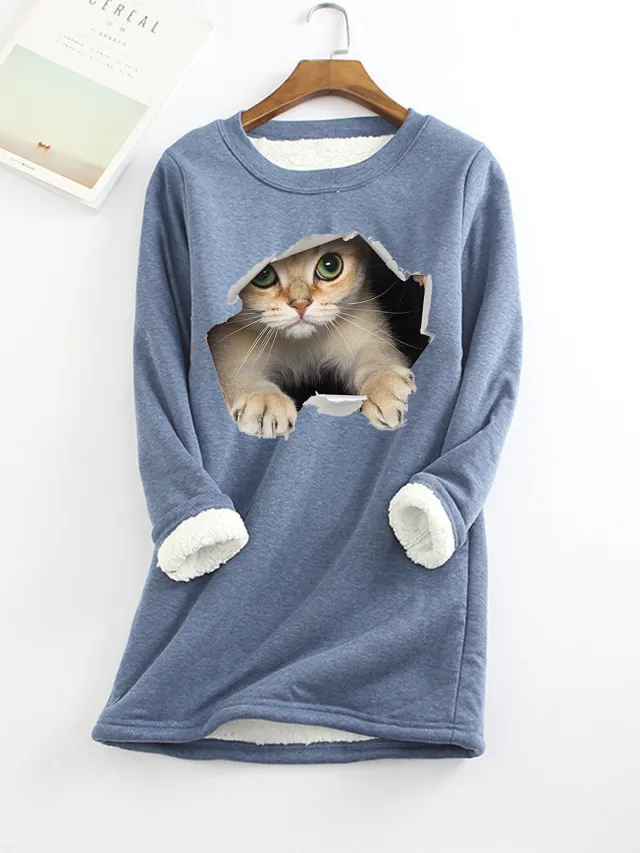 Autumn And Winter New Fleece lined Thermal Bottoming Shirt Big Sale Printing Blue - Shop at LoveMi