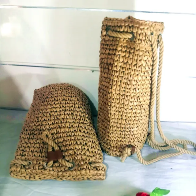 Fashion Crochet Backpack Large Capacity Photo Vacation Beach Shopping Straw Bag Camel - Shop at LoveMi