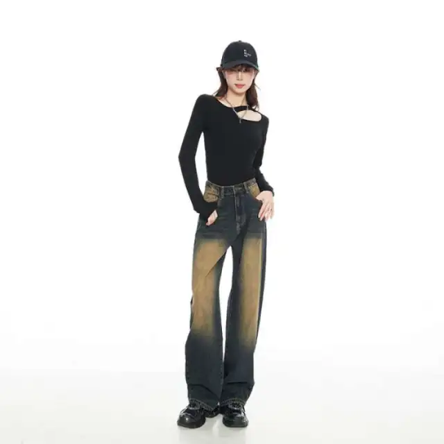 Retro Wide leg Pants Jeans Women's Lengthened Trousers Desert Yellow Trousers - Shop at LoveMi