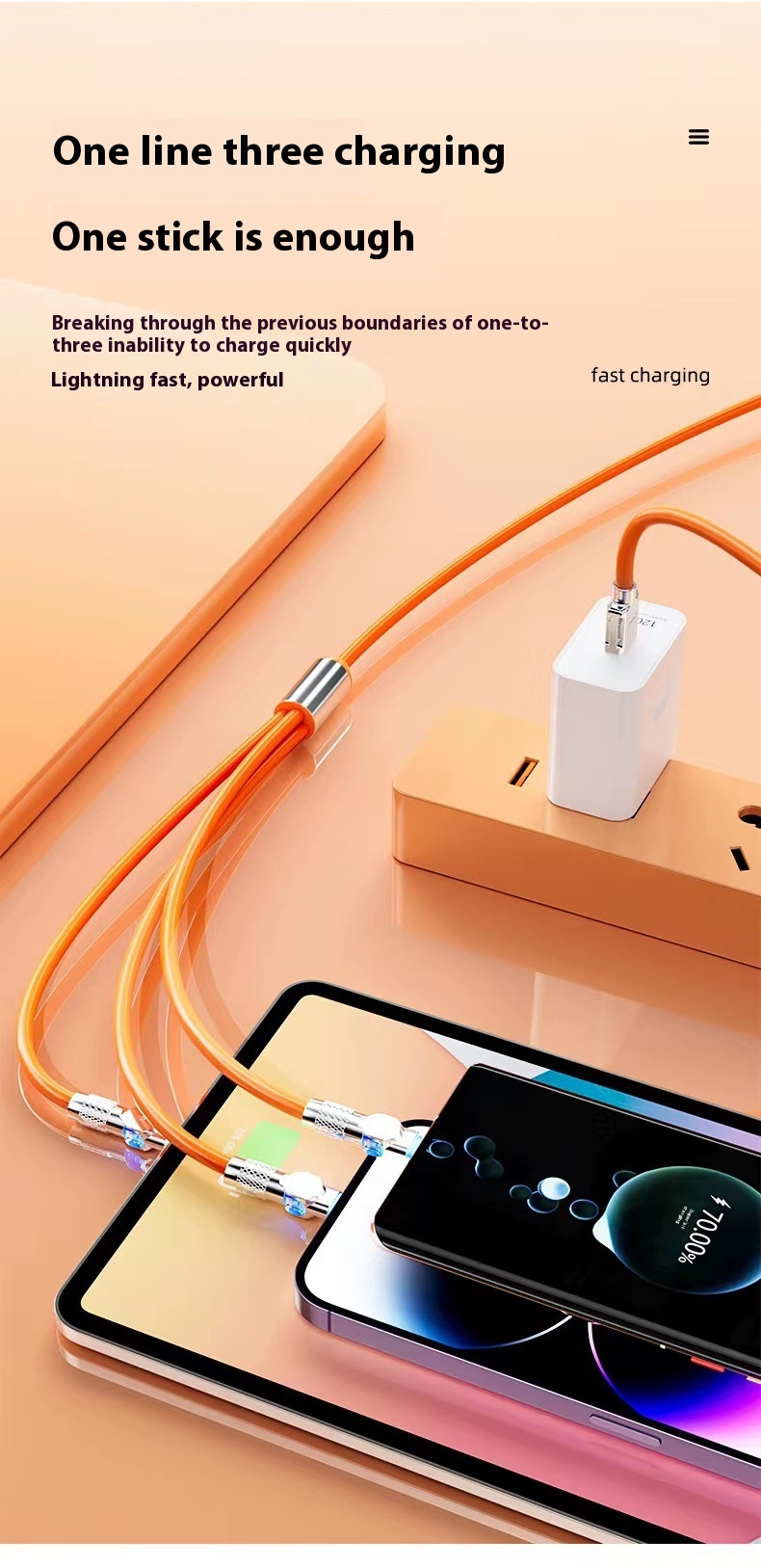 Fast Charging Rotating One-to-three Mobile Phone Charging Cable