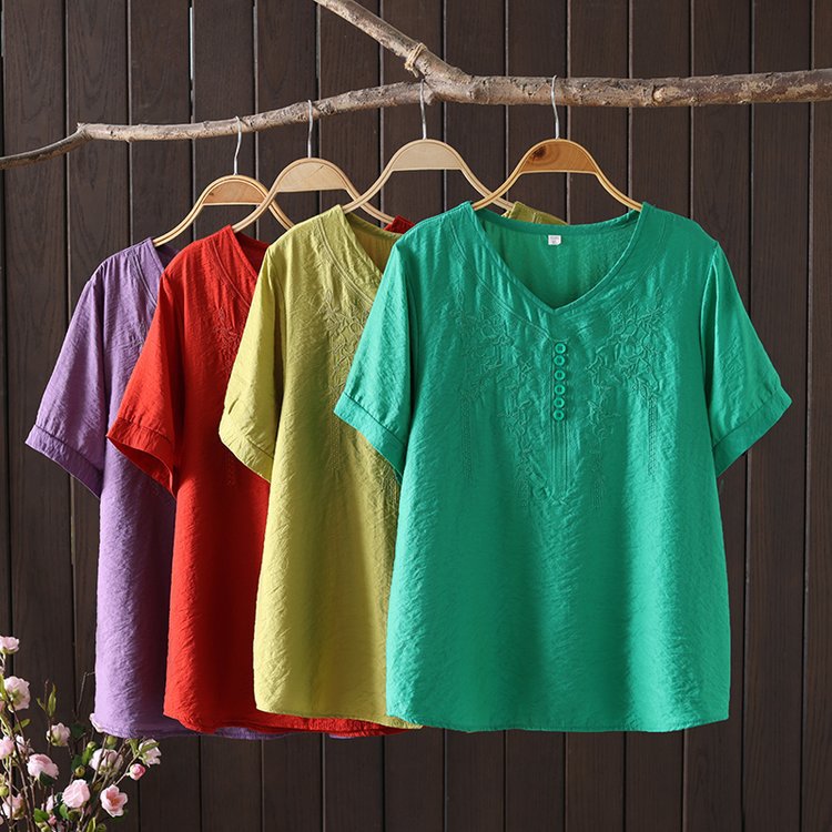Women's T-shirt Cotton And Linen Embroidery Loose Fashion