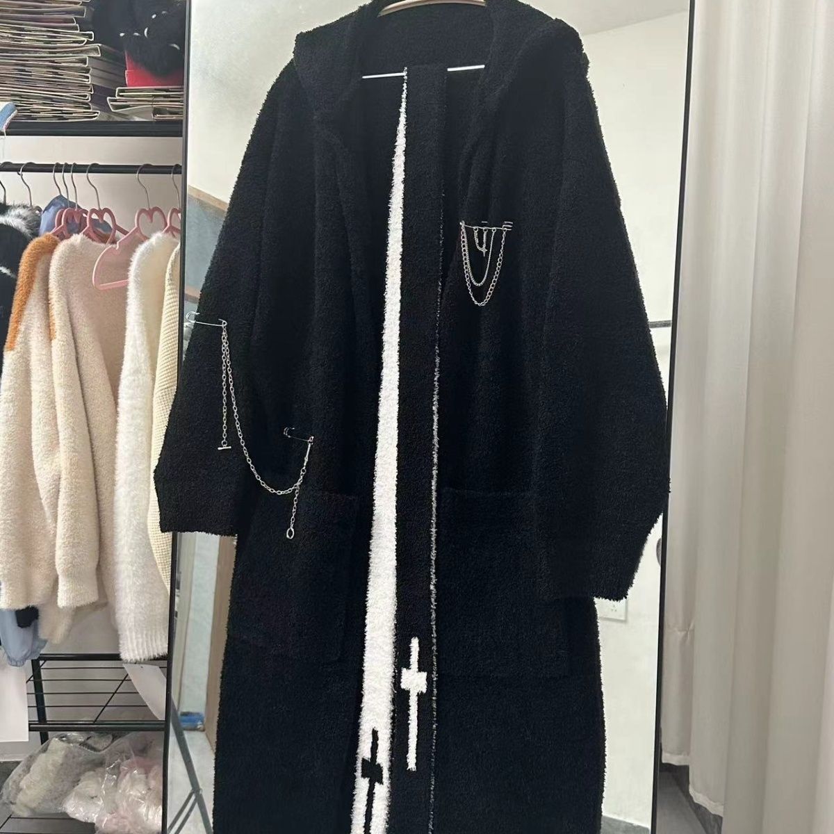 Women's Long Mink Knitted Cardigan And Scarf