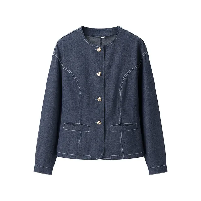Women's Fashion Casual Round neck Top High waist Solid Color Pants Suit Blue Coat - Shop at LoveMi