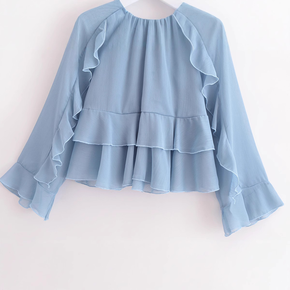 European And American Style Fashion Laminated Decoration Stand Collar Long Sleeve Shirt