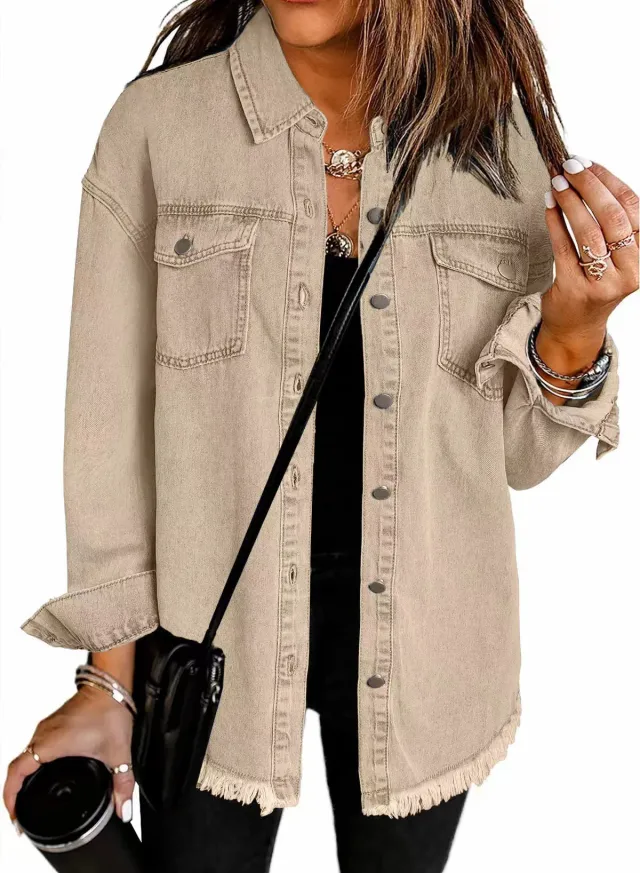 Washed Denim Shirt Jacket Women's European And American Khaki - Shop at LoveMi