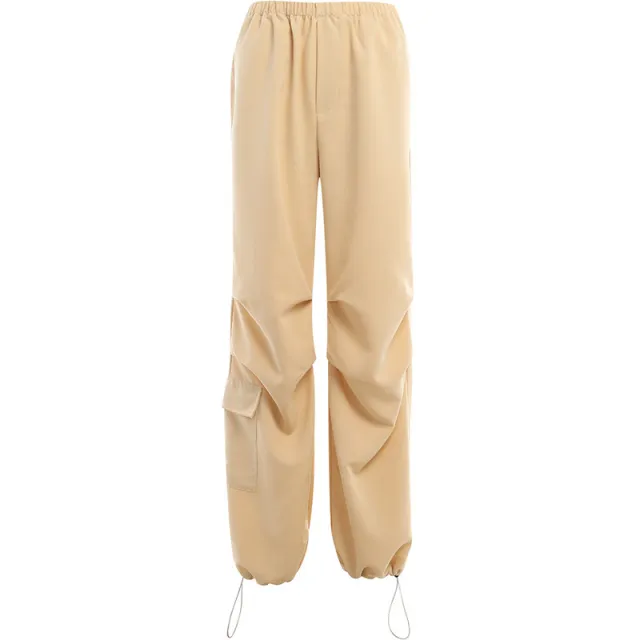 Solid Color Casual Slim fit Commute Multi pocket Cargo Pants Women Khaki - Shop at LoveMi