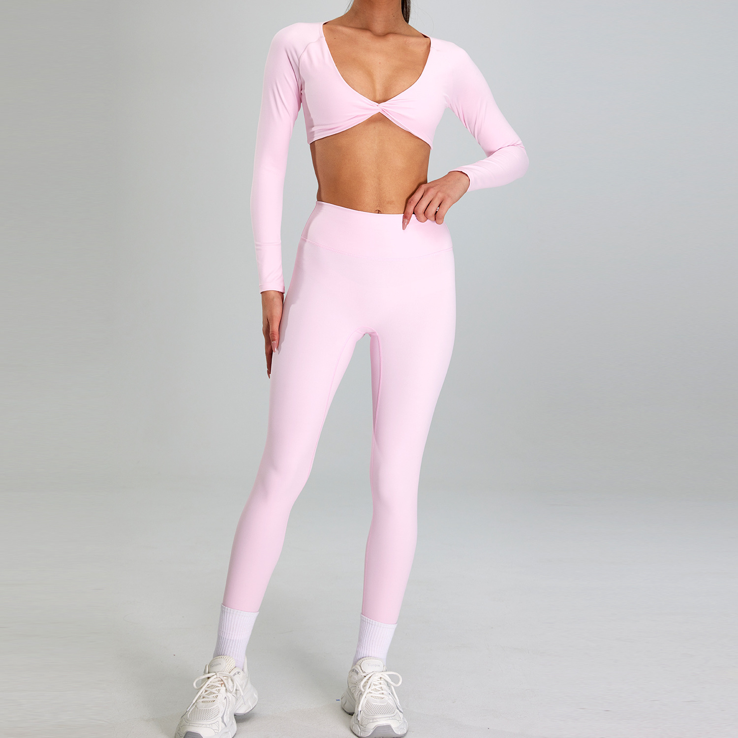European And American High intensity Sports Suit Outdoor Running Nude Feel Workout Clothes Slimming High Waist Pink Long Sleeves Trousers - Shop at LoveMi