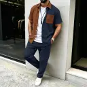 Mens Casual Short-sleeve Pocket Shirt And Trousers Set view 3