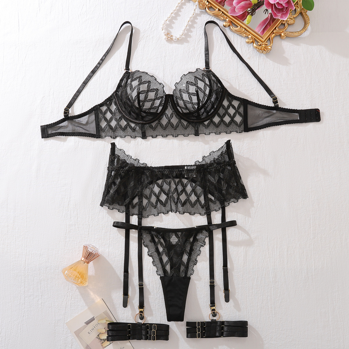Lace Bra Set Mesh See-through