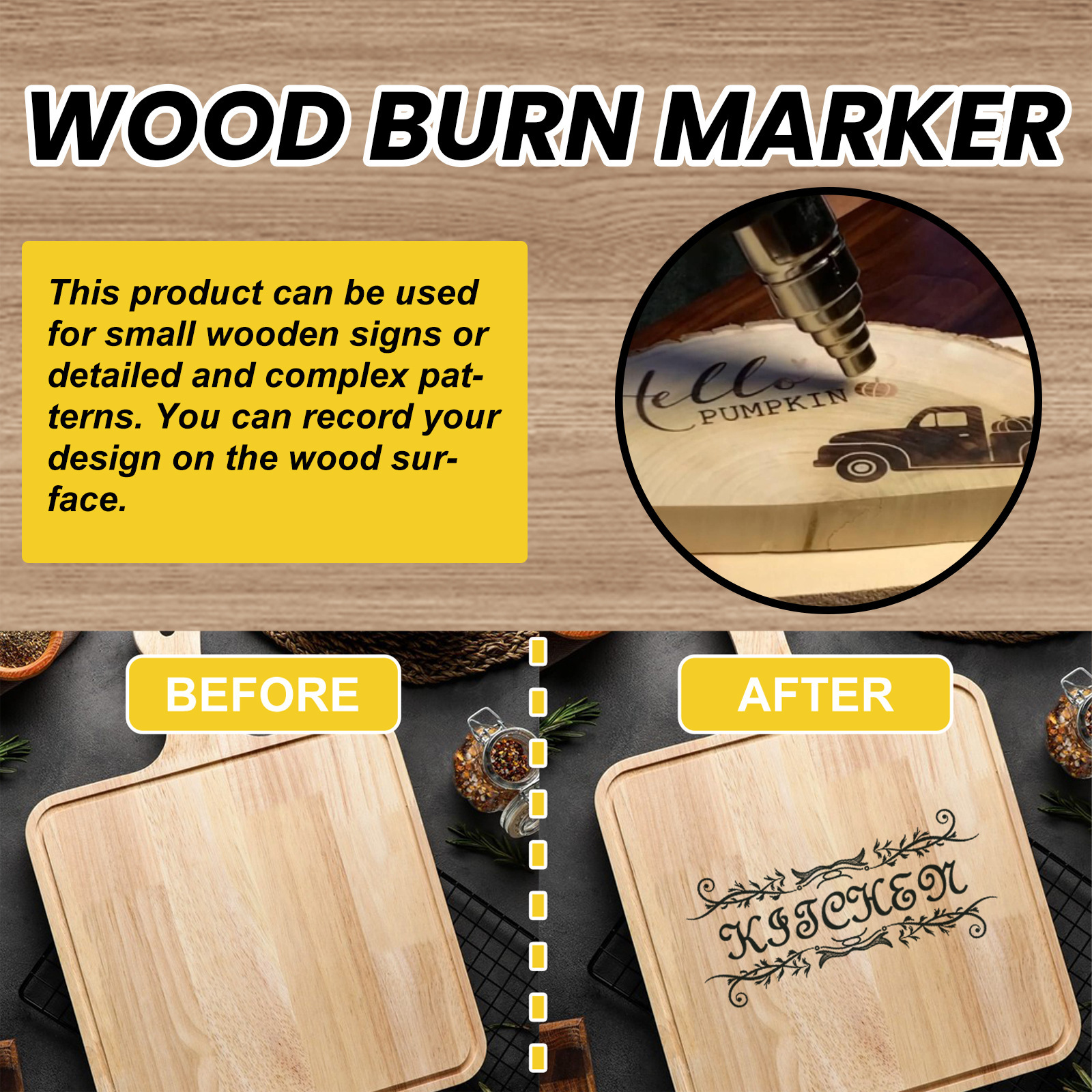 Title 6, Wood Burning Marking Pen DIY Wooden Coaster Woo...