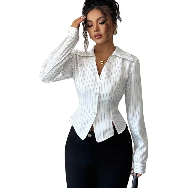 Autumn New Temperament Stripe Long Sleeve Shirt Women's Clothing Stripes - Shop at LoveMi
