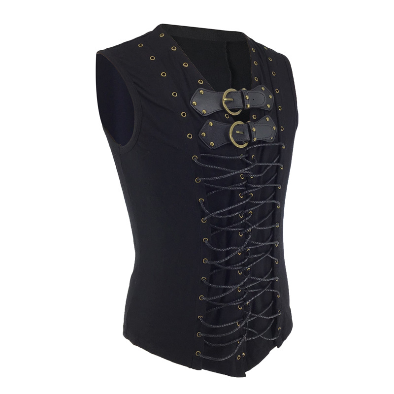 Punk Mens Tie-Back Sleeveless Gothic Vest