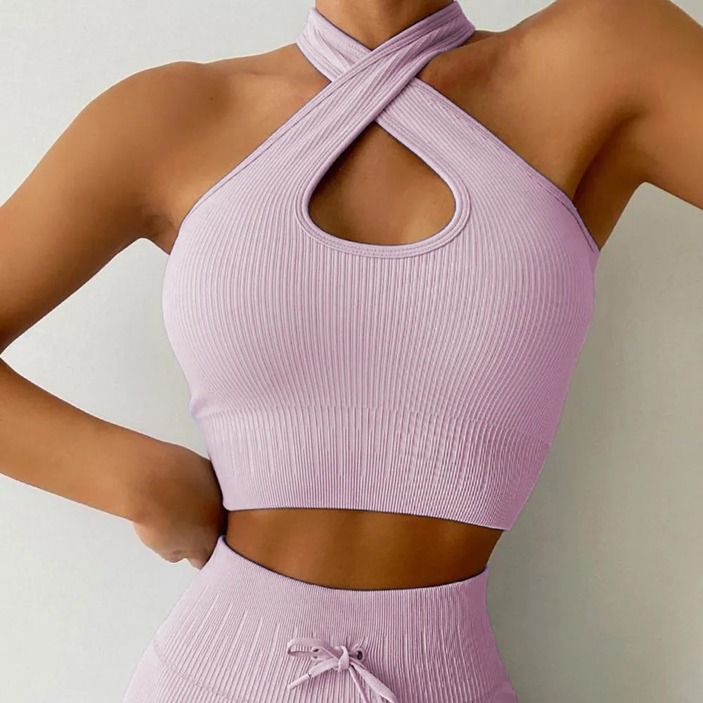 Drawstring Cross Sports Bra Vest For Women - Purple