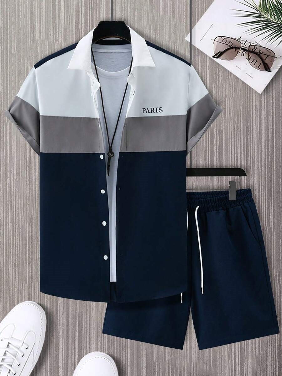 Mens 3D Digital-Print Shirt And Sports Suit Set