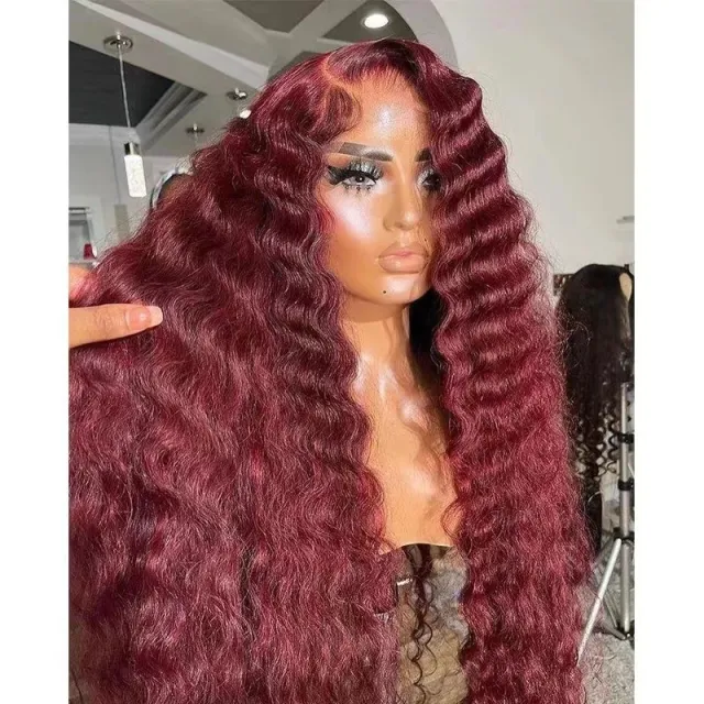 Creative And Versatile Wine Red Long Front Lace Wig Wine Red 13 6 200 - Shop at LoveMi