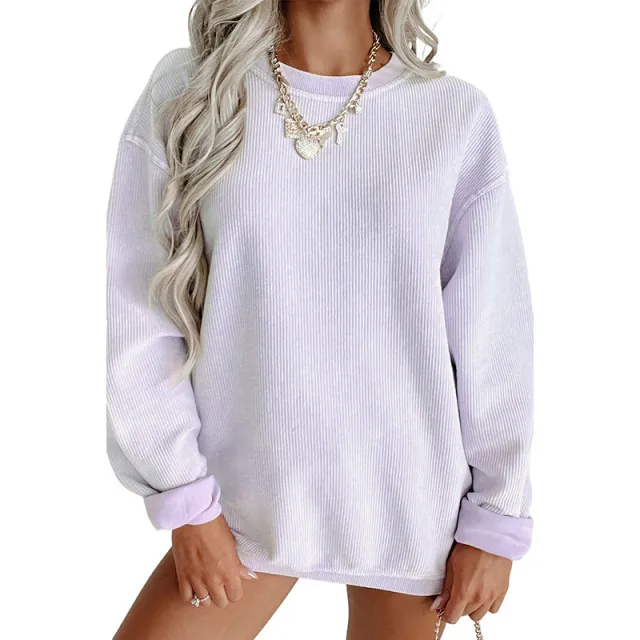 Autumn Fashion Women's Wear Thread Knitted Long Sleeve Loose Sweatshirt Purple - Shop at LoveMi