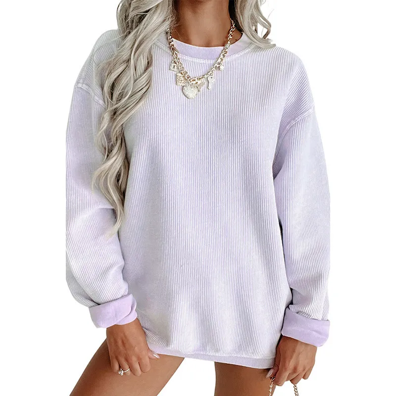 Autumn Fashion Women's Wear Thread Knitted Long Sleeve Loose Sweatshirt - Purple
