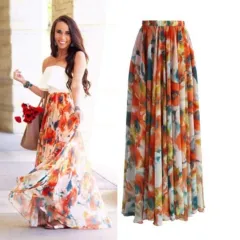 Women's Elegant Bohemian Swing Printed Dress - Orange - View 1