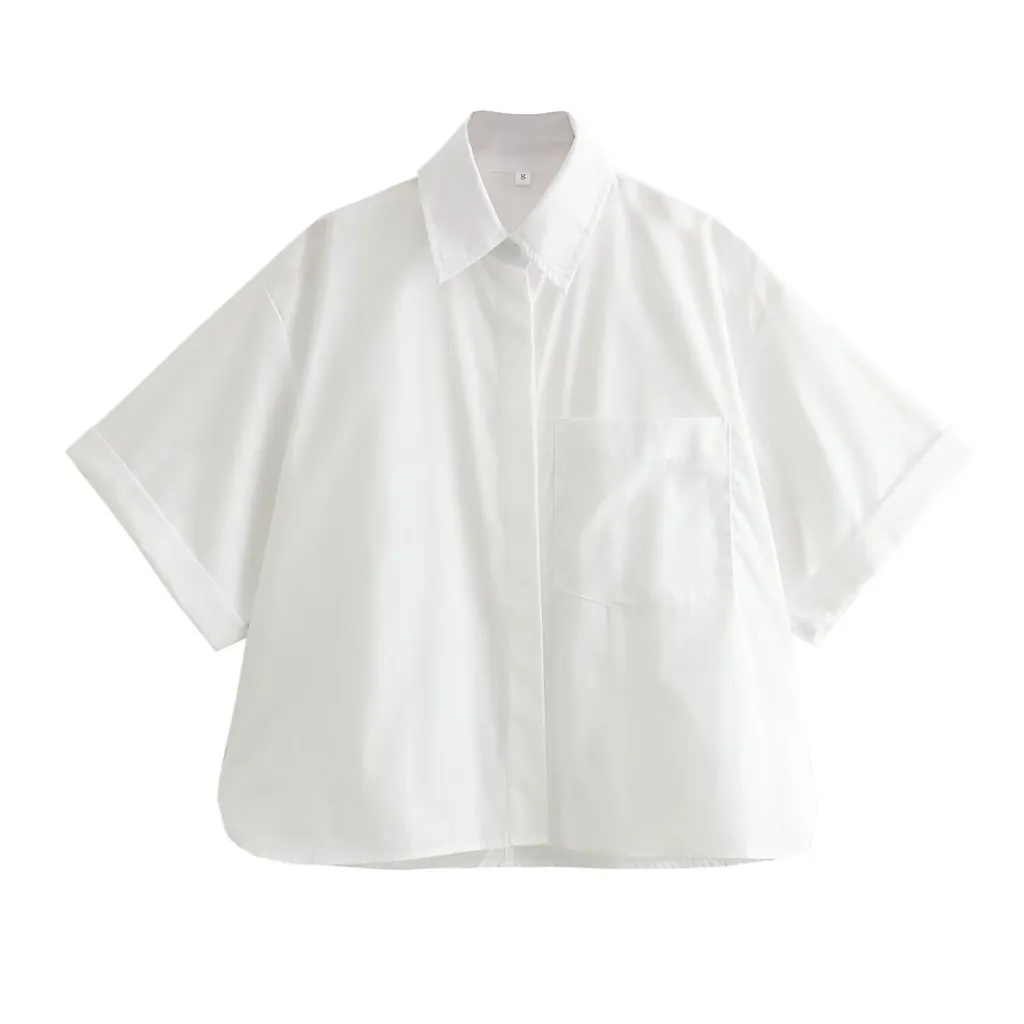 New Fashion Pocket Decoration Women's Top Shirt - White
