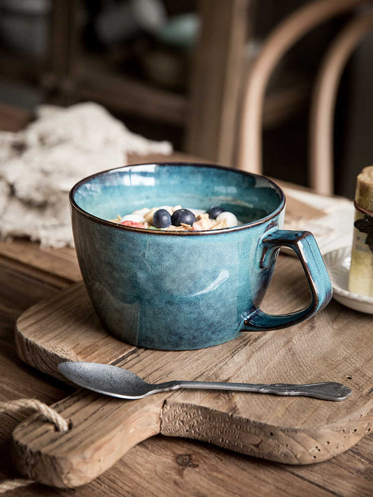 Retro Blue Ceramic Bowl Cup Large Cup