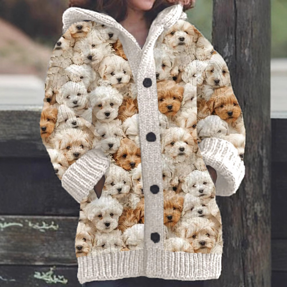 Ladies Hooded Mid-length Sweater Coat