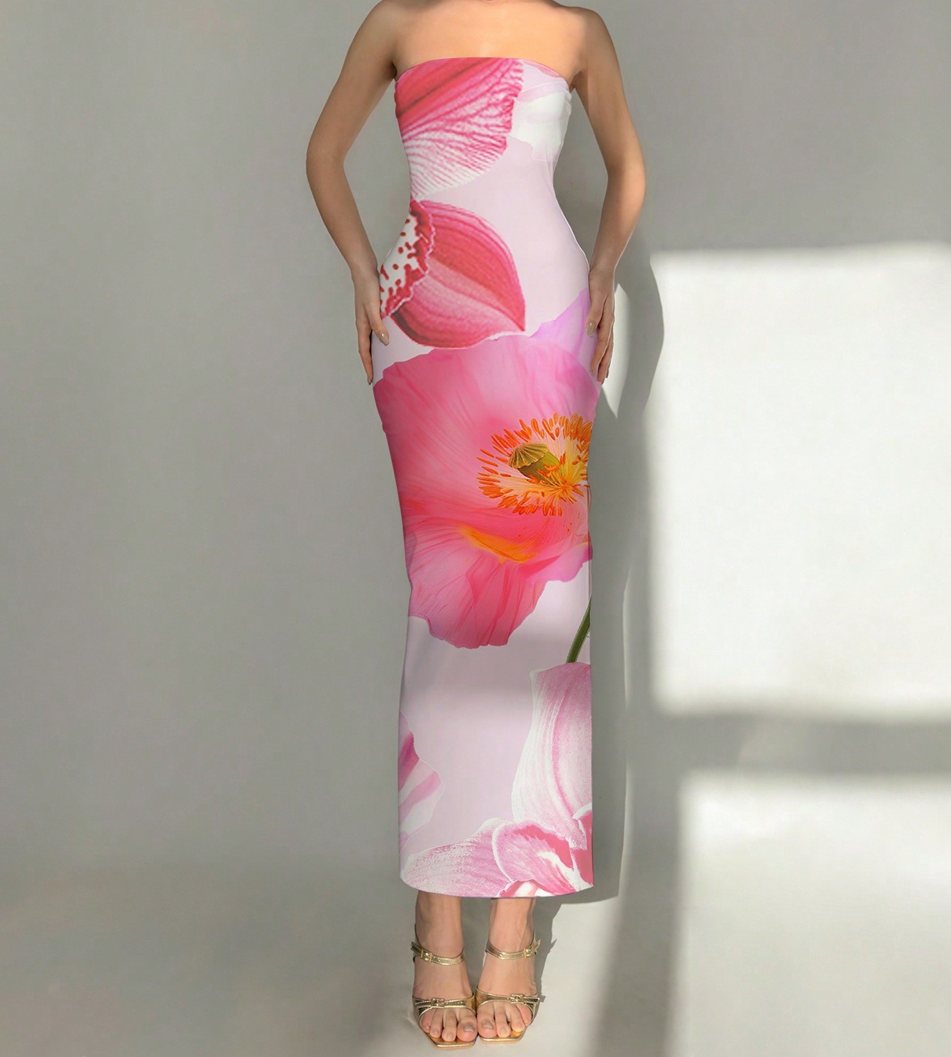 New Women's Slim-fit Contrast Colors Floral Print Dress - Image 26