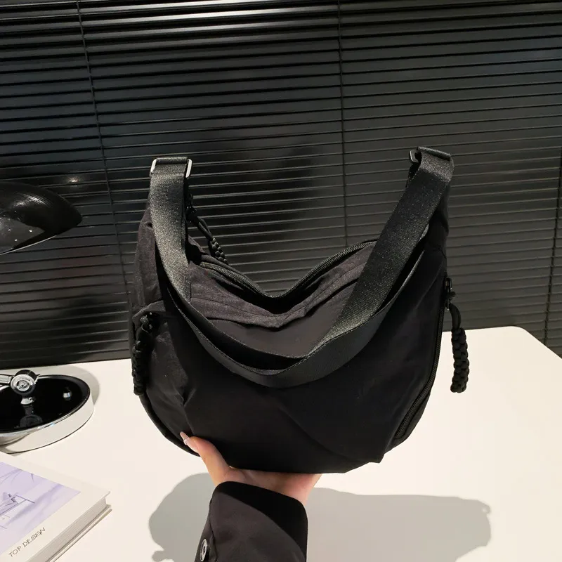Nylon Washed Cloth Shoulder Bag Large-capacity Crossbody Bags - Black
