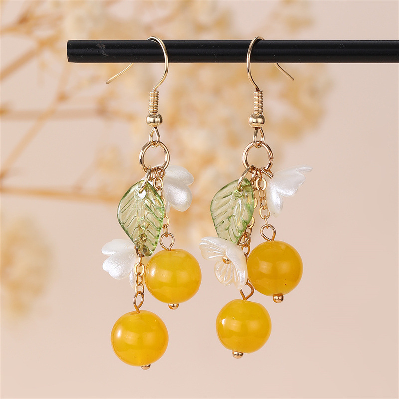 Women's Beaded Pendant Green Leaf Lily Trendy Earrings