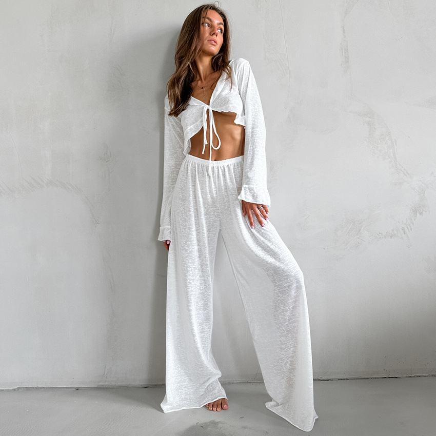 Summer Breathable Comfortable And Wearable Soft Long-sleeve Pajama Set With Long Pants
