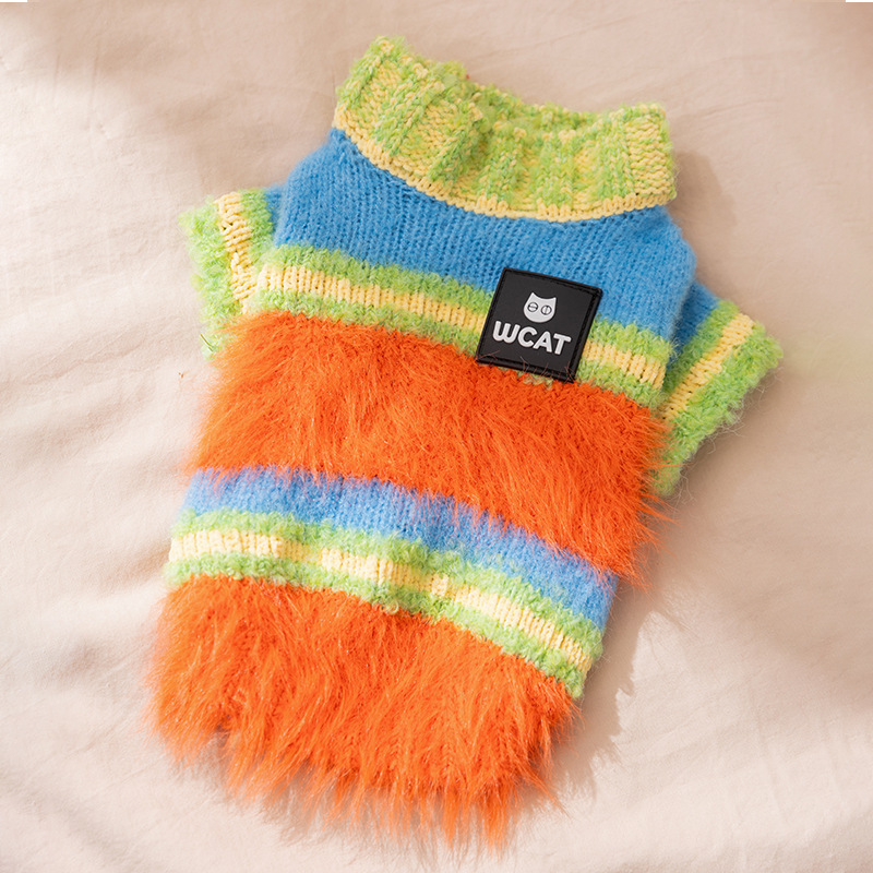 Thickened Warm Clothing For Pet Dogs Autumn And Winter Style - Thickened Warm Clothing For Pet Dogs Autumn And Winter Style Orange Stripes 25 Years New XL