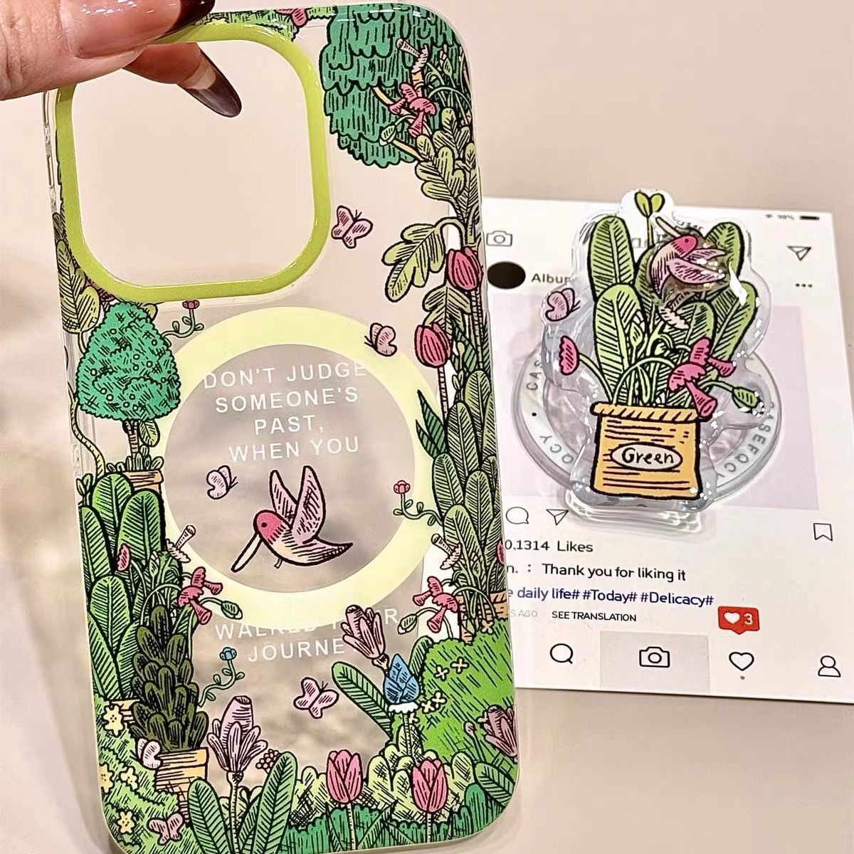 Retro Oil Painting Jungle Bird With Magnetic Suction Phone Case