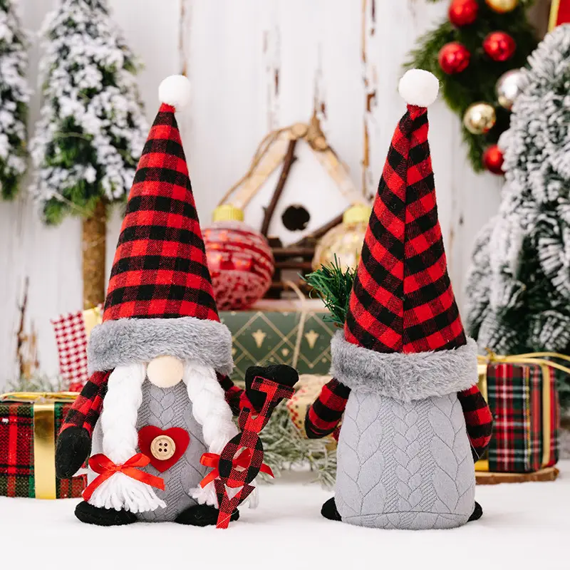 Christmas Doll Ornaments Red And Black Plaid Letters Old Man