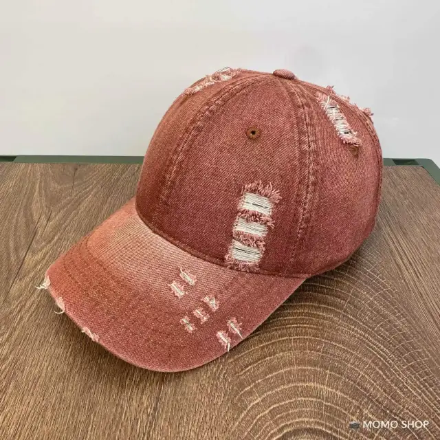Men's And Women's Same Washed Denim Soft Peaked Cap Distressed Wine Red - Shop at LoveMi