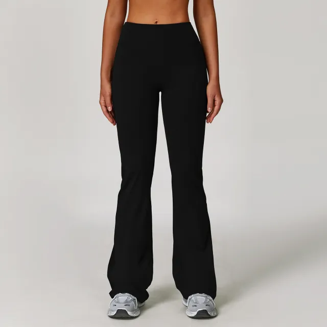 Brushed High Waist Yoga Tight Wide leg Bell bottoms Advanced Black - Shop at LoveMi