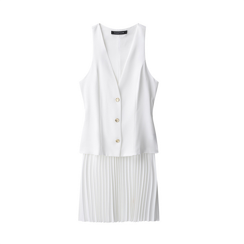 European And American Style Stitching Mini Sleeveless Dress