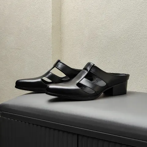 Summer Outer Wear Pointed-toe Authentic Leather Half Slippers Closed