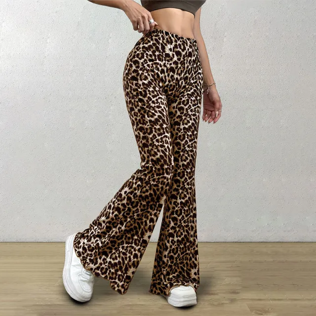 Casual Sexy Knitted Stretch Elastic Leopard Print Flared Pants Leopard Print Us Size - Shop at LoveMi