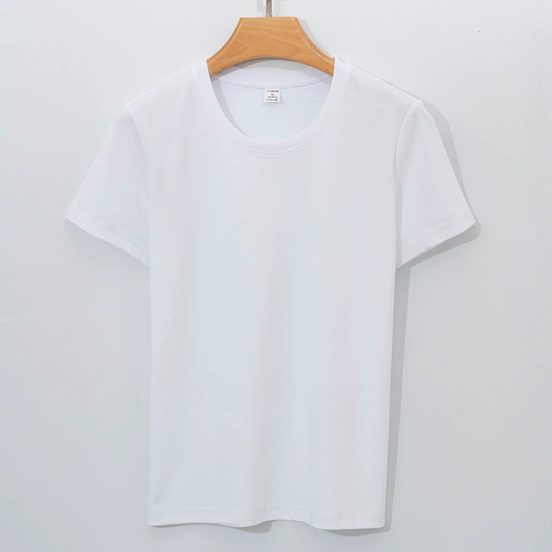 Womens Solid-color Short-sleeve Crew-neck White T-shirt