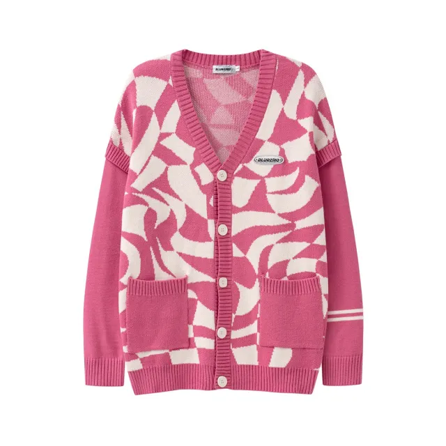 Fashion Design Sense V neck Single Breasted Loose Cardigan Sweater Pink - Shop at LoveMi
