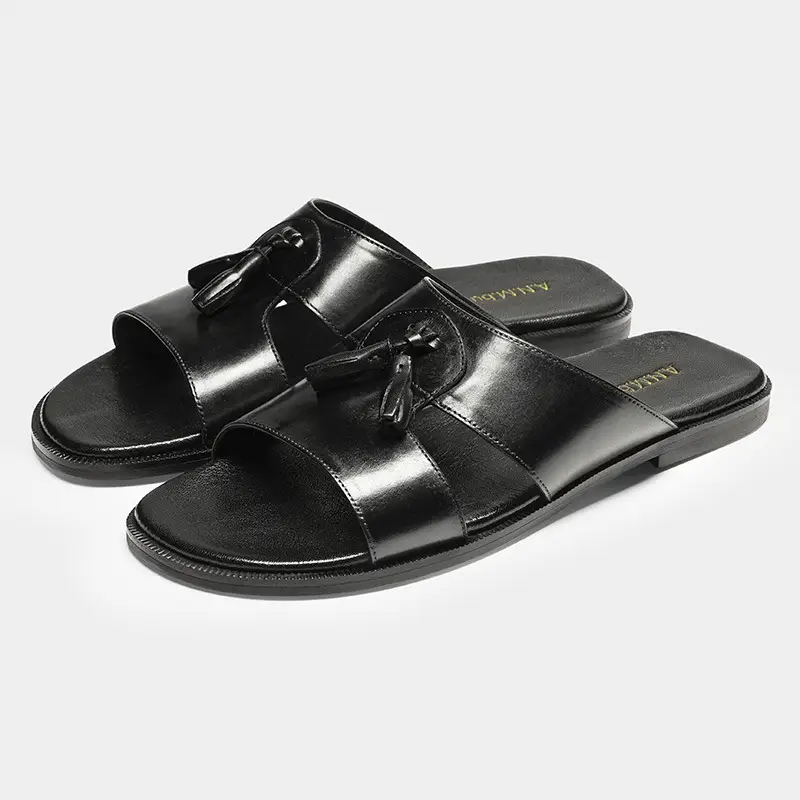 Mens Genuine Leather Slippers Made From Full-grain Cowhide