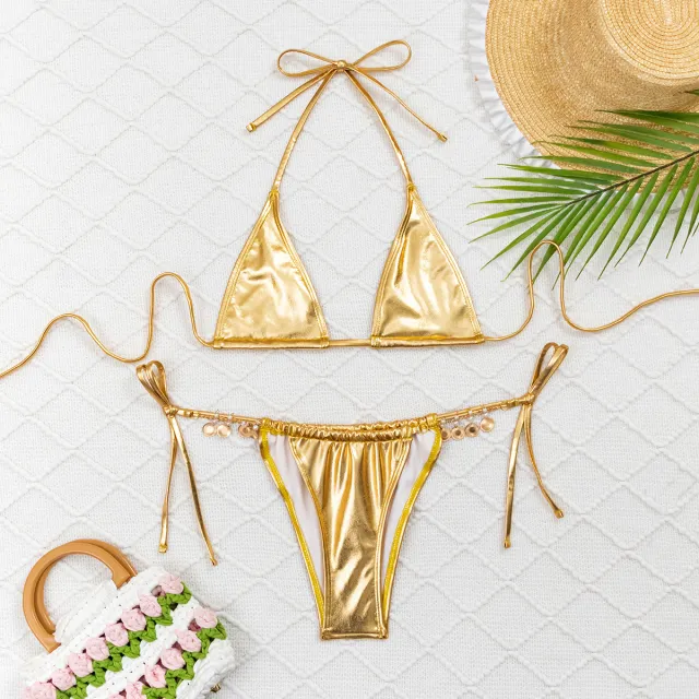 Bikini Swimsuit European And American Solid Color Bronzing Gold - Shop at LoveMi