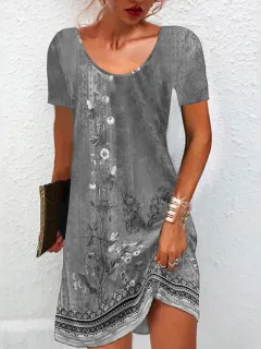 New Summer Floral Print Short-Sleeve Dress For Europe And The US - Grey - View 1