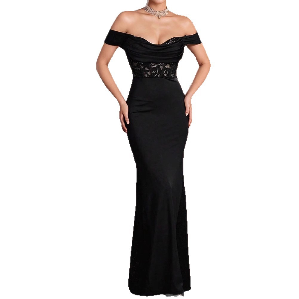 Off-shoulder Lace Stitching Evening Dress
