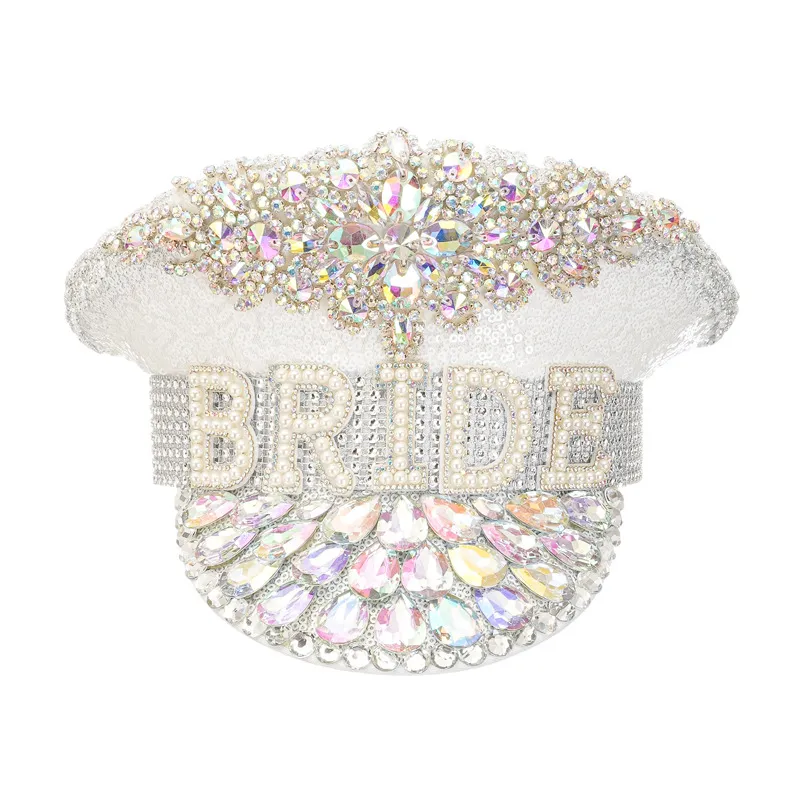 Party Rhinestone Bridal Letter Bride Hat - Ivory White