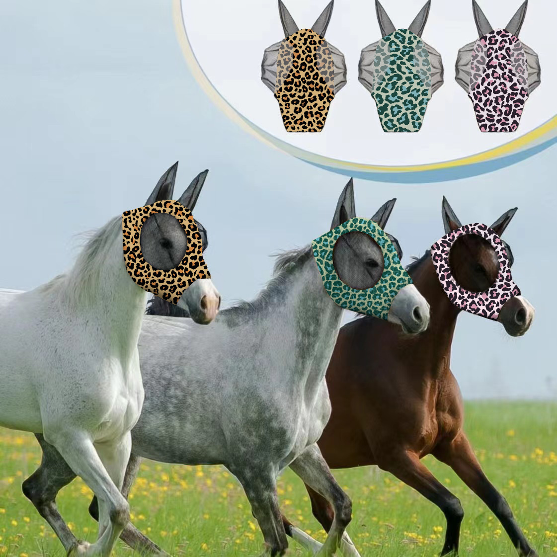 Title 14, Breathable Leopard Print Horse Mask Anti-mosquito