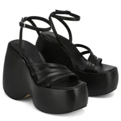 Women's Outdoor Comfortable Platform Wedge Sandals - Black - View 1
