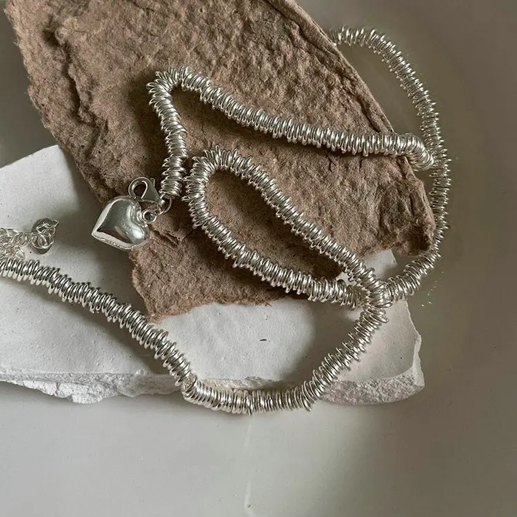 INS Style Niche Design Love Pendant Necklace Ring Beaded Clavicle Chain